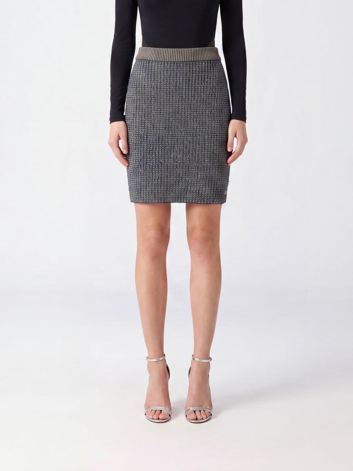 Balmain High-Waisted Knit Mini Pencil Skirt with Sequin Embroidery