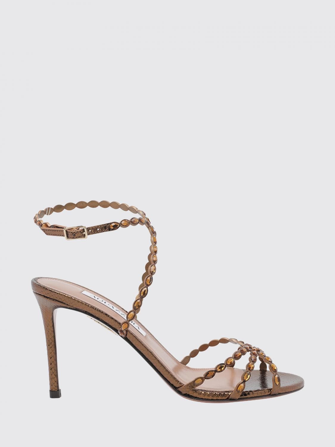 Aquazzura Love Struck Python-Print Leather Sandals with Stiletto Heel · 36