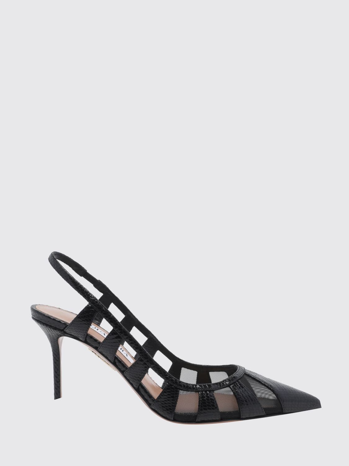Aquazzura Python-Print Mesh Nylon Slingback Pumps with Stiletto Heel