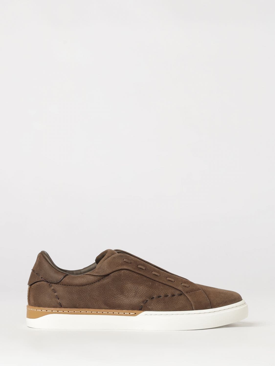 Fendi City Hammered Leather and Nubuck Slip-On Sneakers with Printed Logo