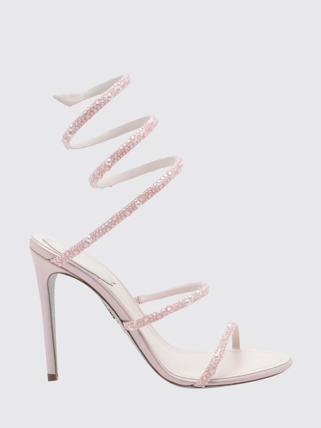 Rene Caovilla Rhinestone-Embellished Satin Sandals with Spiral Strap