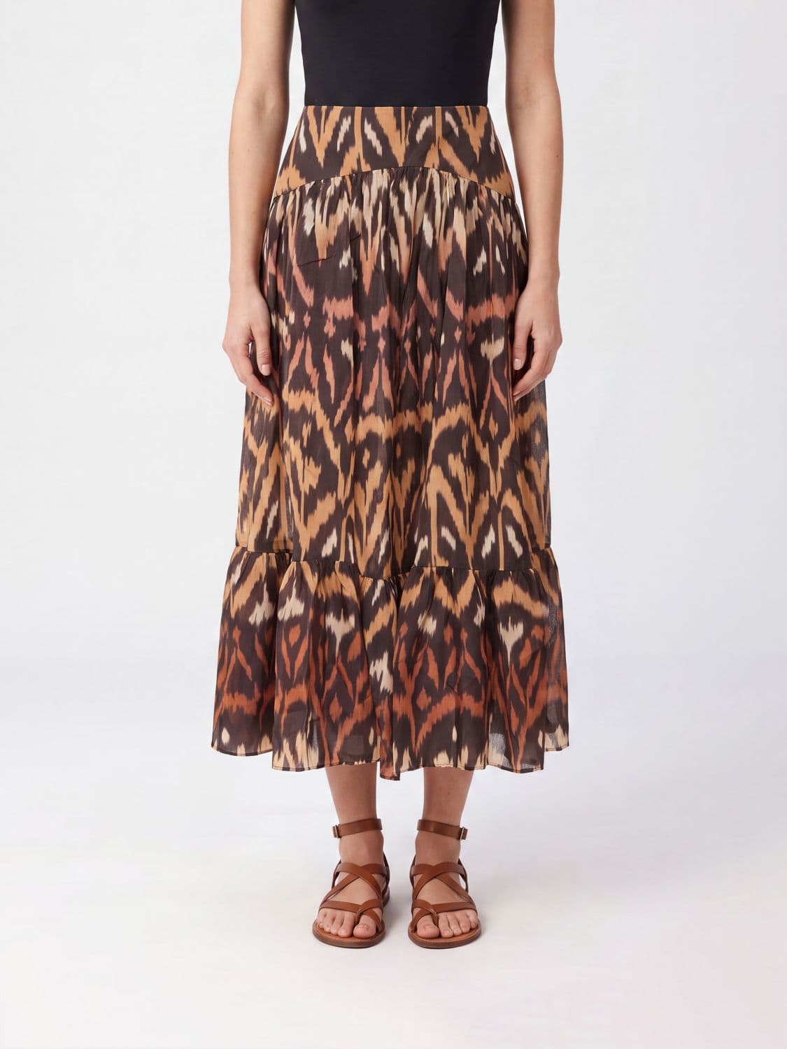 Zimmermann Abstract Print Flared Silk Midi Skirt