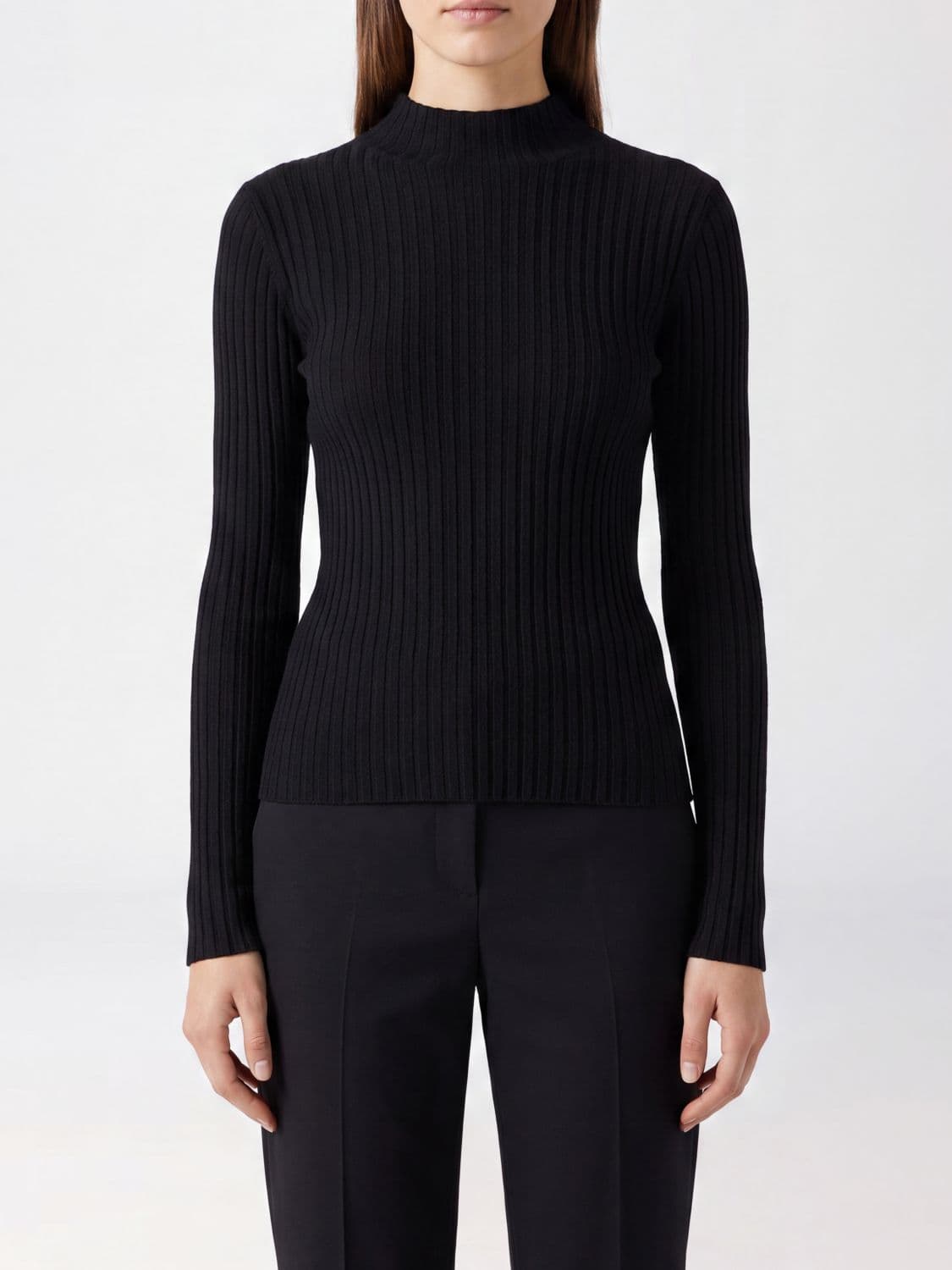 Pinko Long-Sleeved Rib-Knit Turtleneck Jumper in Pure Wool with a Slim Fit