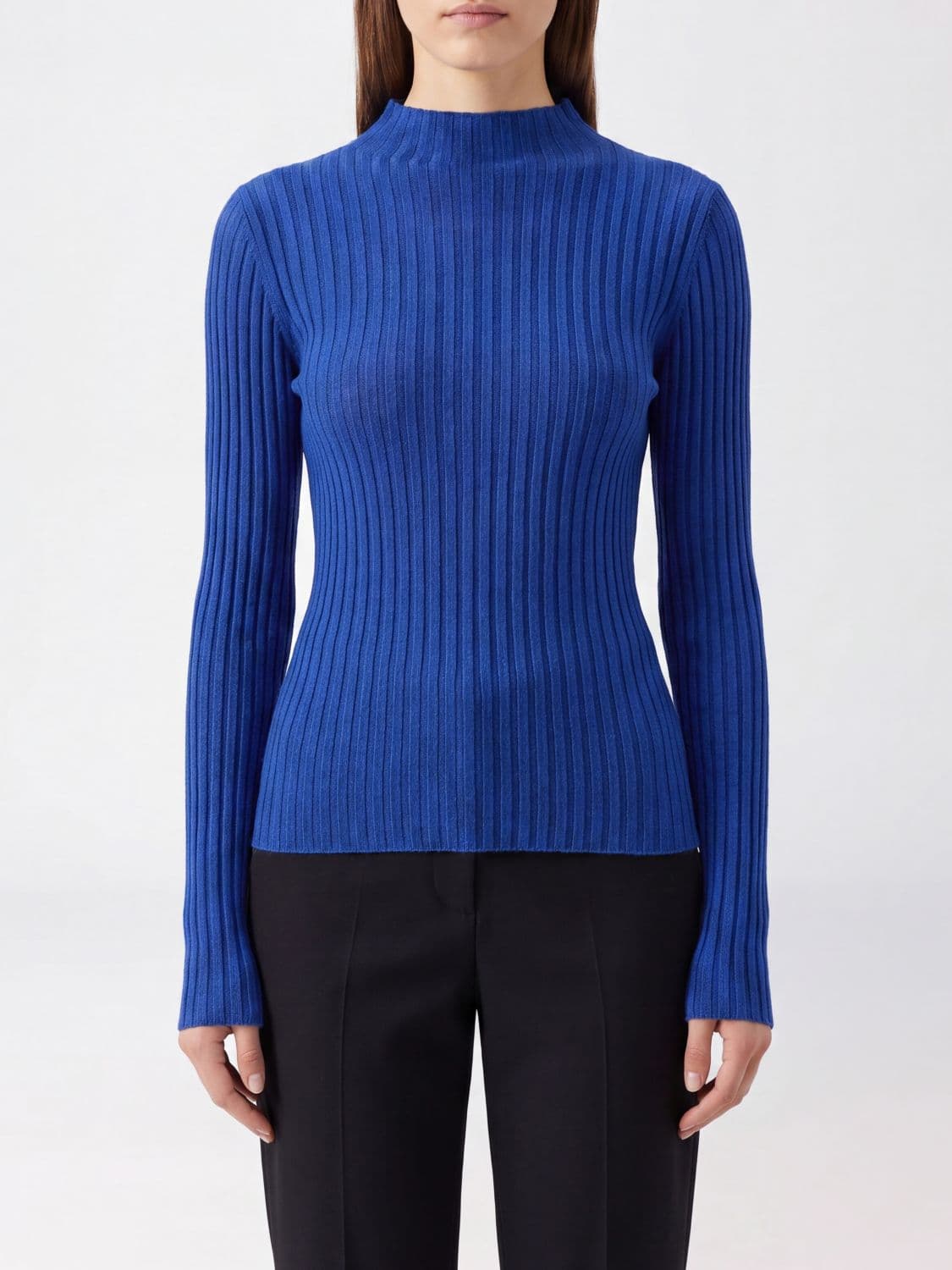 Pinko Long-Sleeved Rib-Knit Turtleneck Jumper in Pure Wool with a Slim Fit