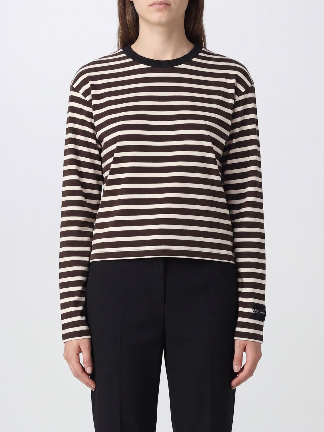 Pinko Quiet Is The New Punk Striped Slogan T-Shirt with Long Sleeves