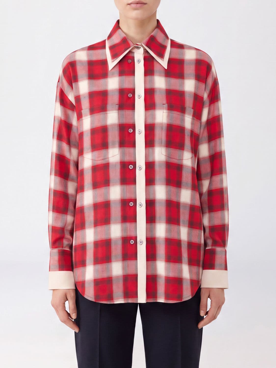 Pinko Tartan Shirt in Cotton and Viscose with Patch Pockets