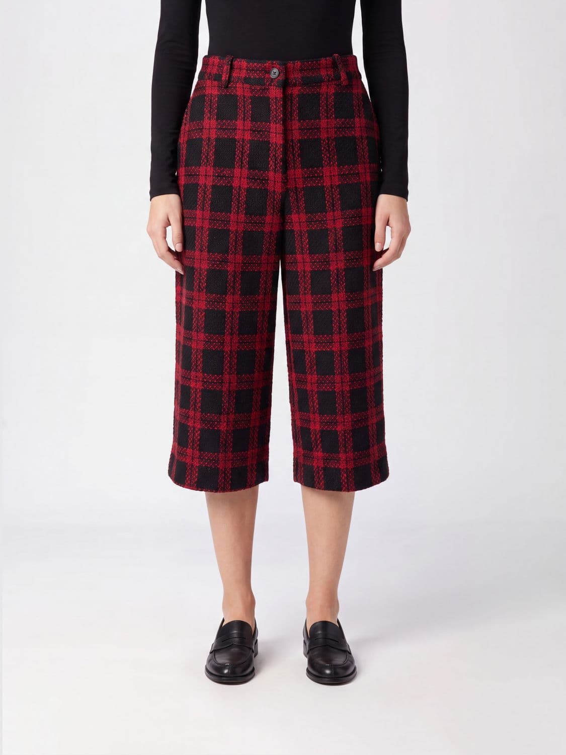 Pinko Cropped High-Waisted Check Wool-Blend Shorts with Belt Loops