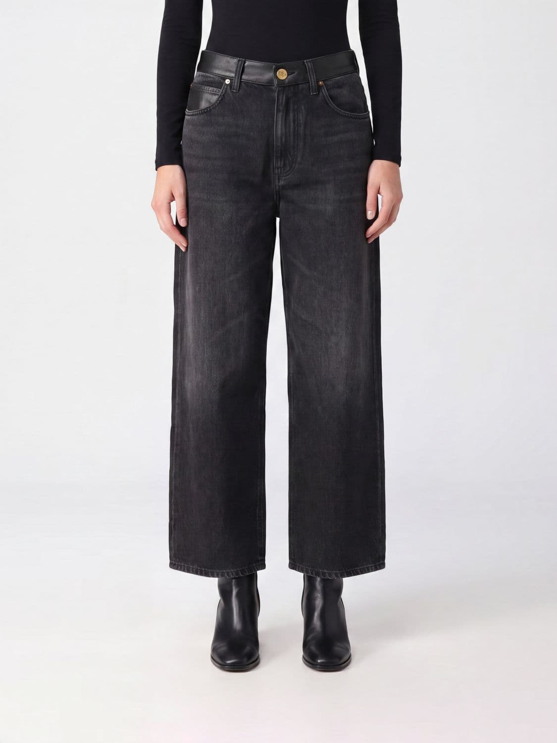 Pinko Estelle Mid-Rise Wide Leg Jeans in Cotton Denim
