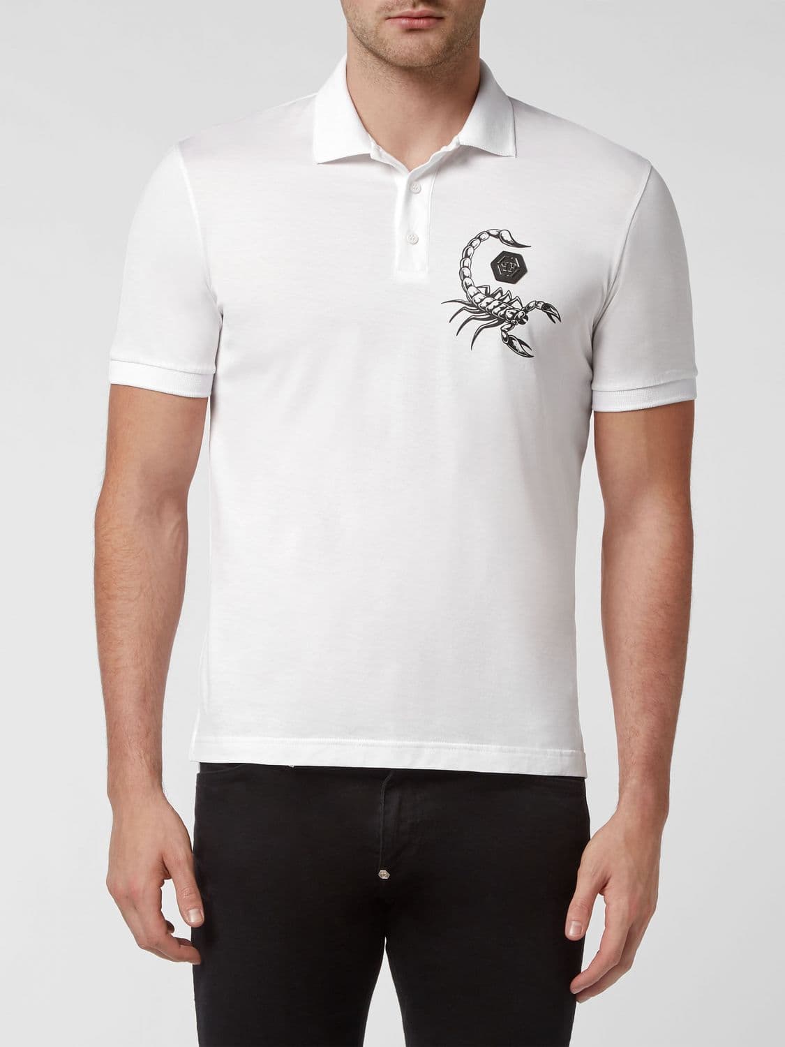 Philipp Plein Short-Sleeved Cotton Polo Shirt with Contrasting Logo