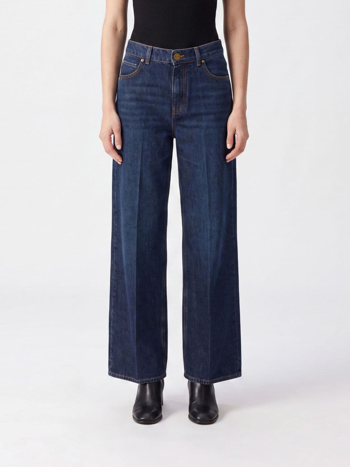 Pinko Wide-Leg Denim Jeans with Embroidered Love Birds Logo