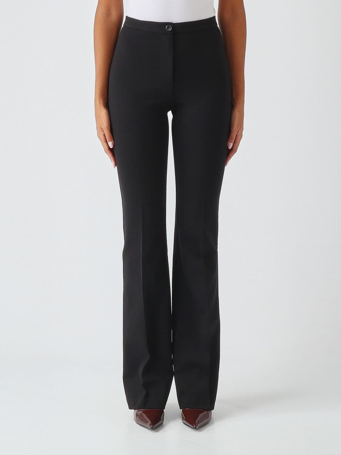 Pinko Hulka Black Flared Crêpe Mid-Rise Trousers