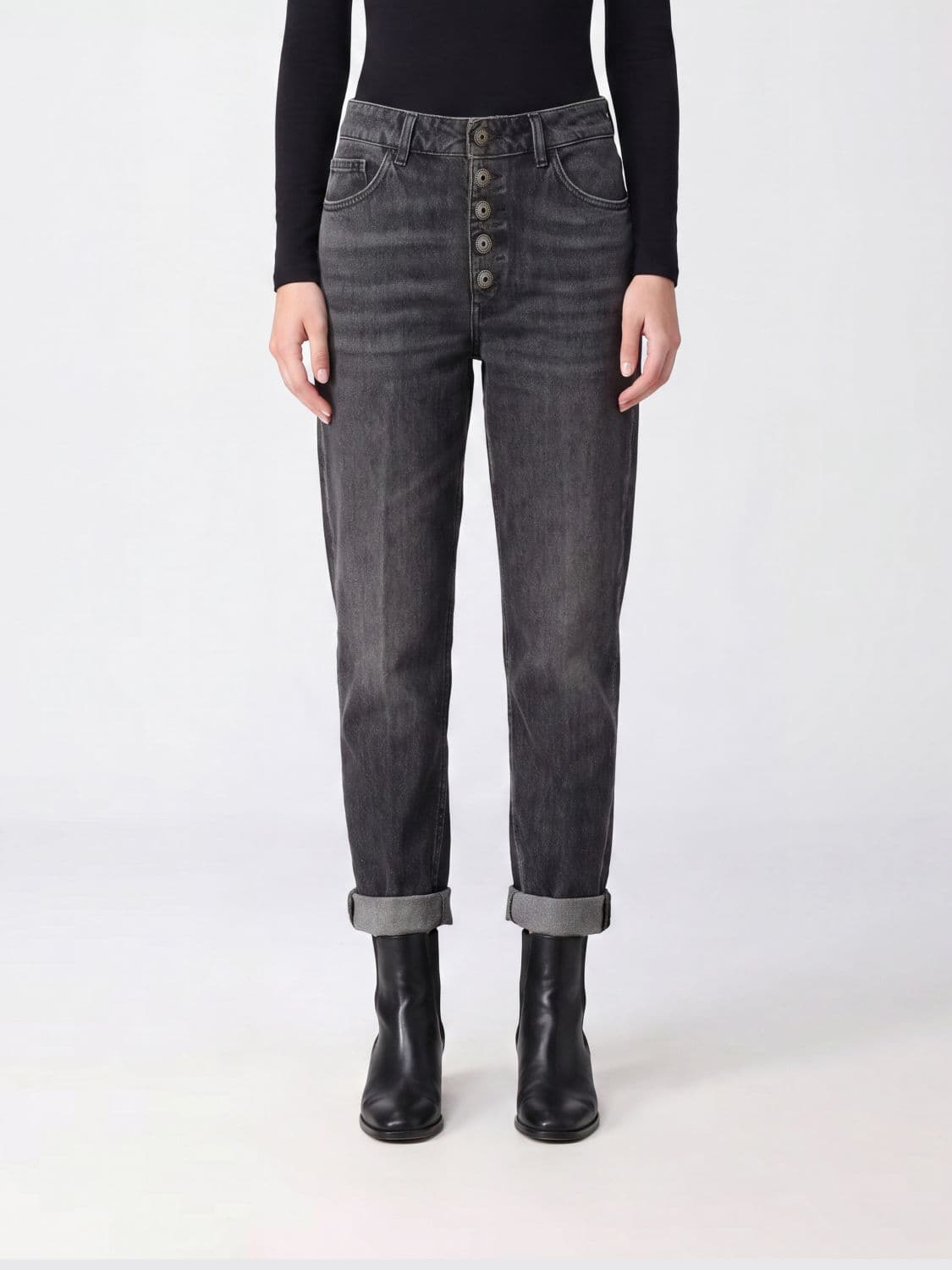 Dondup Koons High-Waisted Straight Cropped Jeans in Black Denim