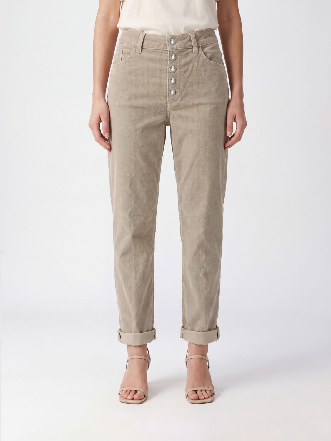 Dondup Koons Straight Cropped Velvet Jeans in Brown with Mid-Rise