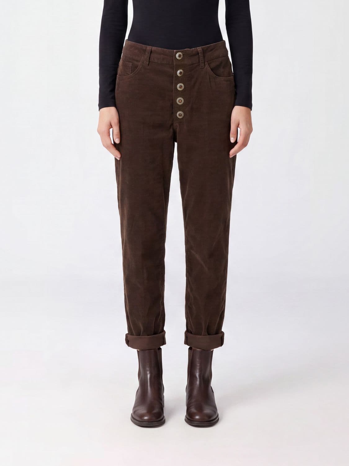 Dondup Koons Straight Cropped Velvet Jeans in Brown with Mid-Rise