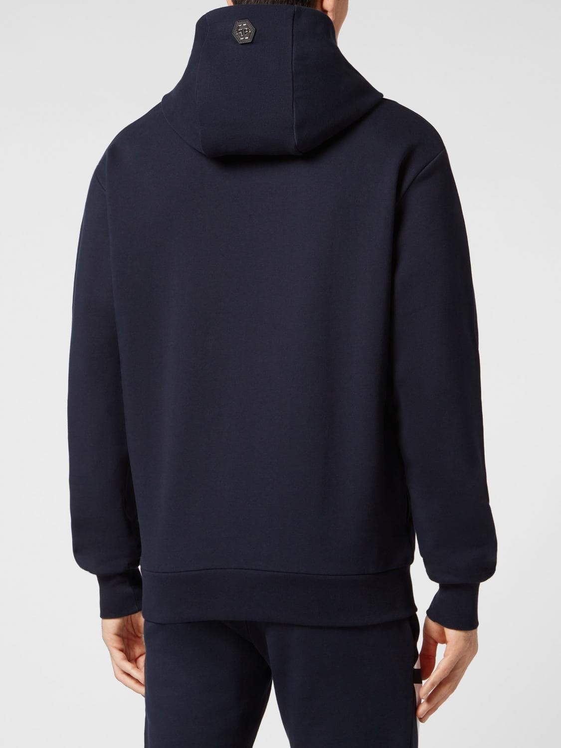 Philipp Plein Monogram Print Cotton Hoodie with Hexagon Logo and Dropped Shoulders