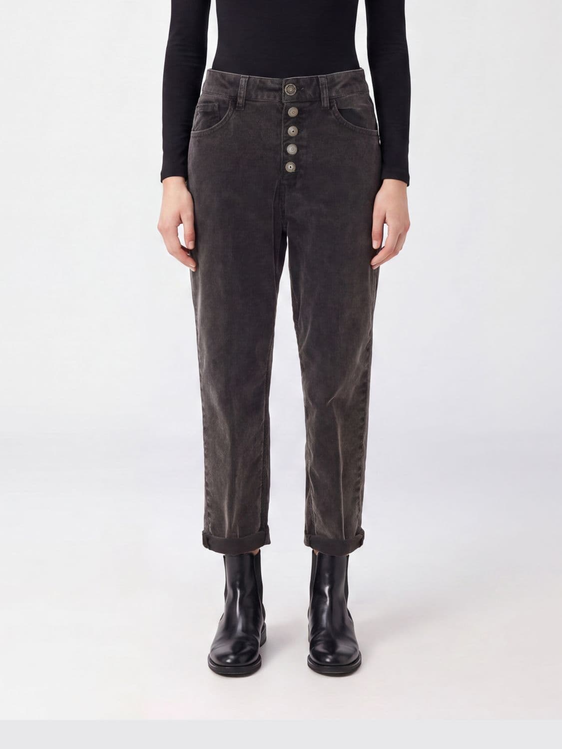 Dondup Cropped Jeans in Recycled Cotton Denim with Mid-Rise Waist