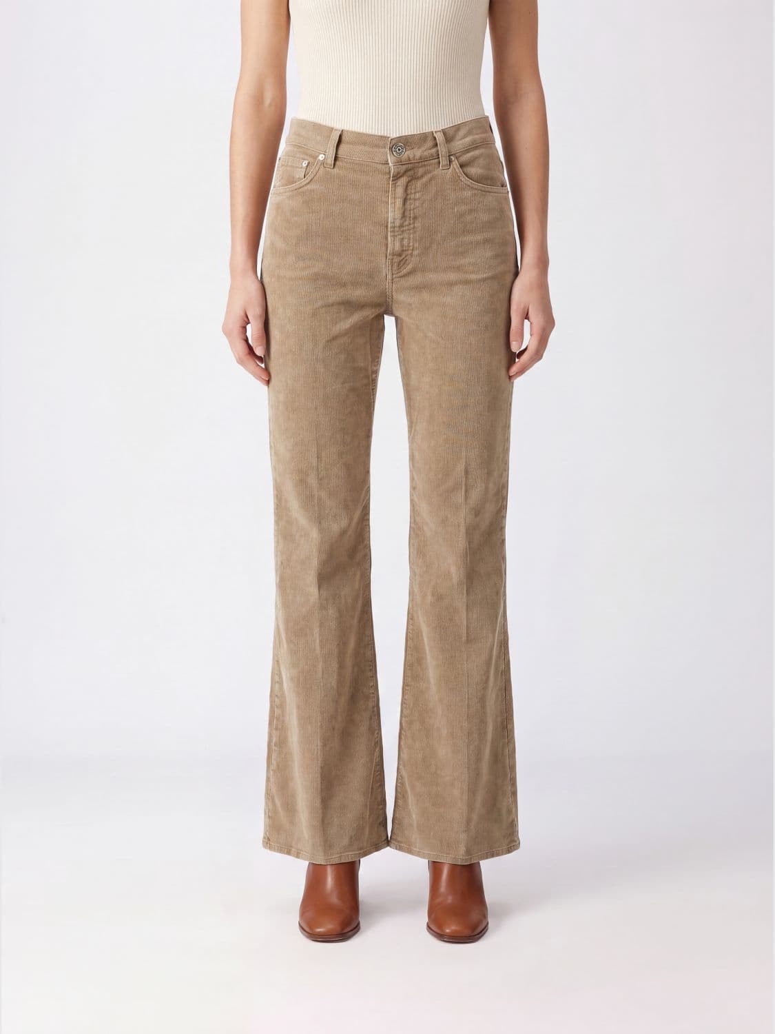 Dondup Flared Corduroy Jeans in Green with Mid-Rise Waist
