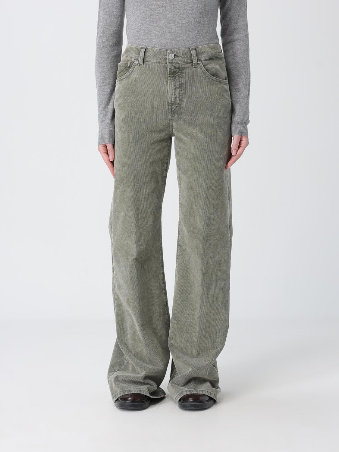 Dondup Flared Corduroy Jeans in Green with Mid-Rise Waist