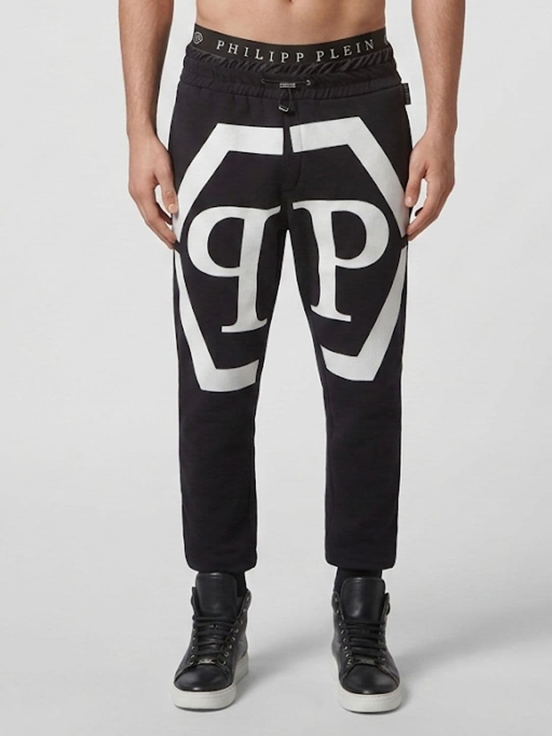 Philipp Plein Monogram Print Jersey Jogging Trousers with Hexagon Logo