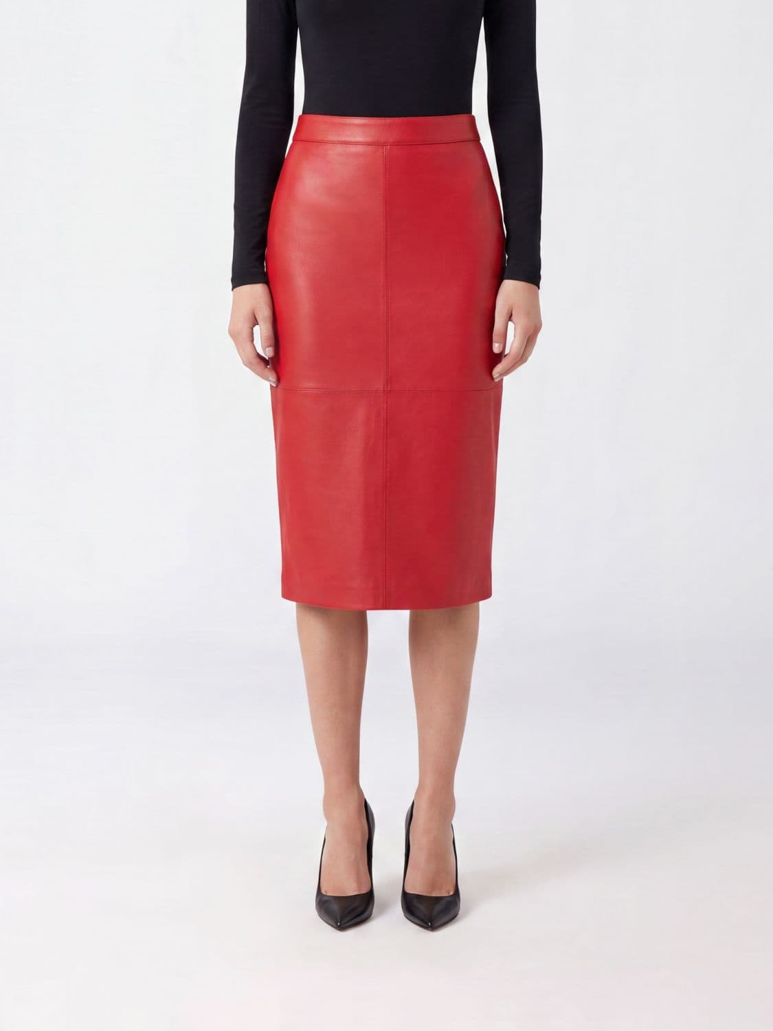 Pinko High-Waisted Slim Fit Faux Leather Midi Pencil Skirt