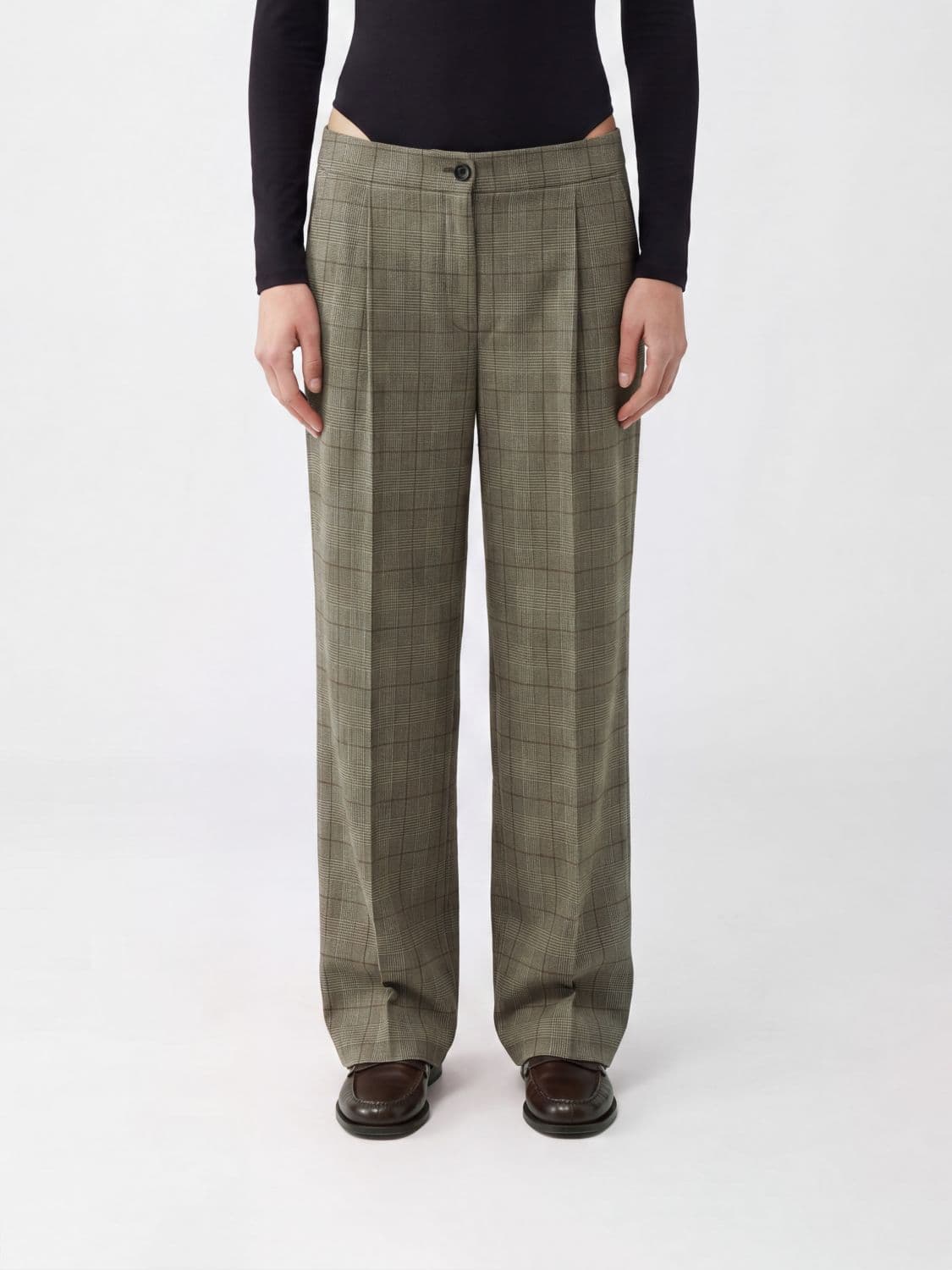 Pinko Plumeria Prince of Wales Check Wool Wide-Leg Trousers