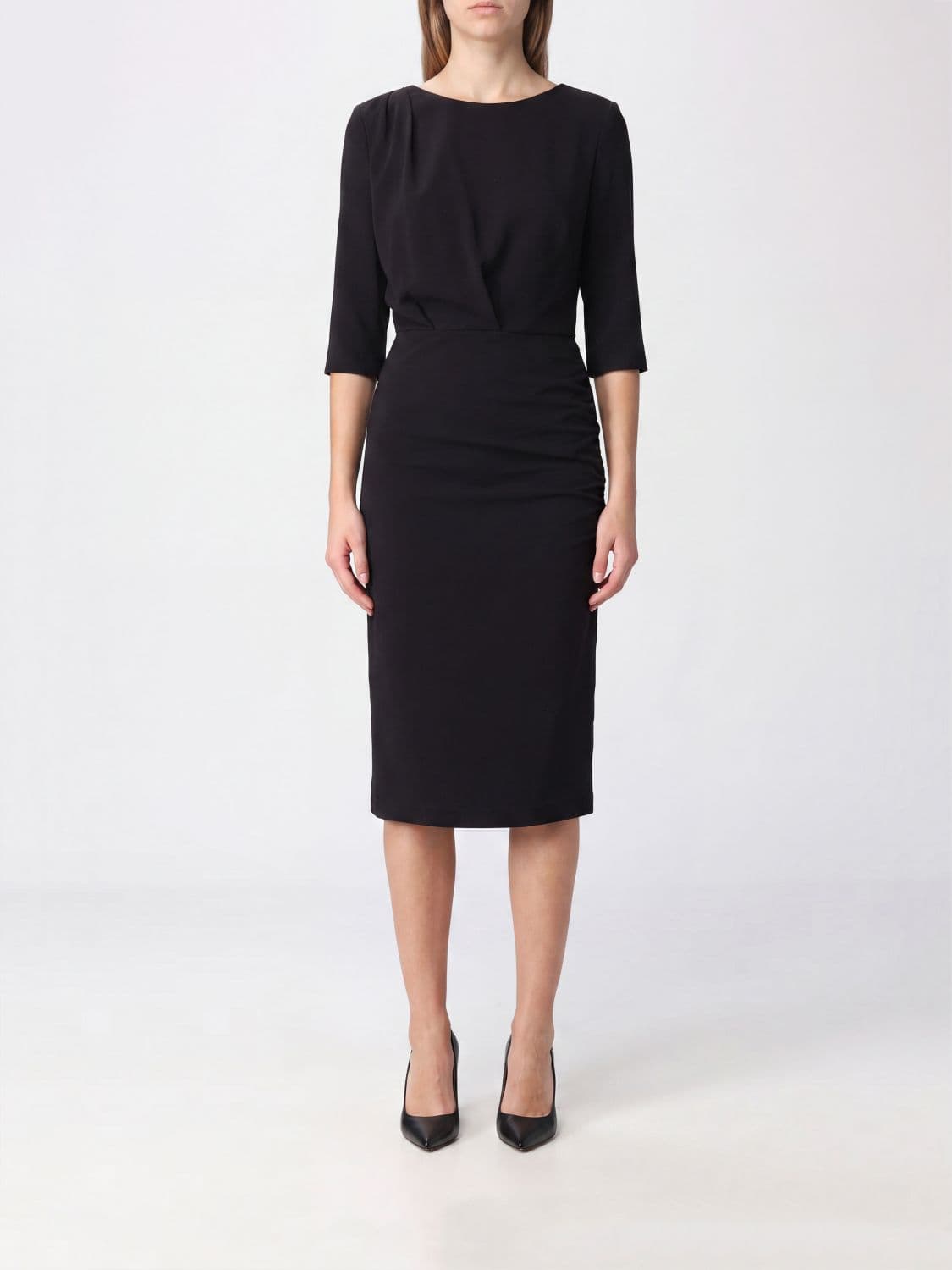 Pinko Slim Fit Long-Sleeved Midi Sheath Dress in Crêpe with Back Slit