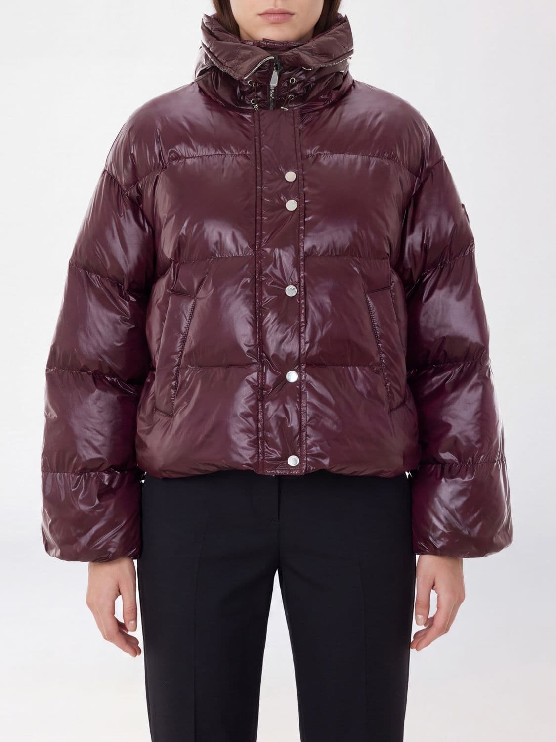Pinko Short Waterproof Hooded Puffer Jacket in Quilted Nylon