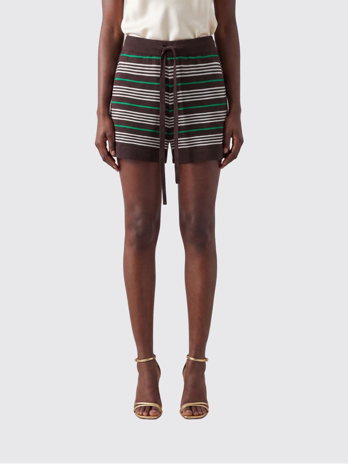 Parosh Striped High-Waisted Knit Shorts P. A.R. O.S. H. in Wool and Silk Blend