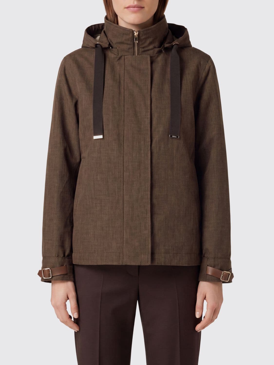 Herno Relaxed Fit Cropped Windbreaker in Linen, Wool and Silk with Hood