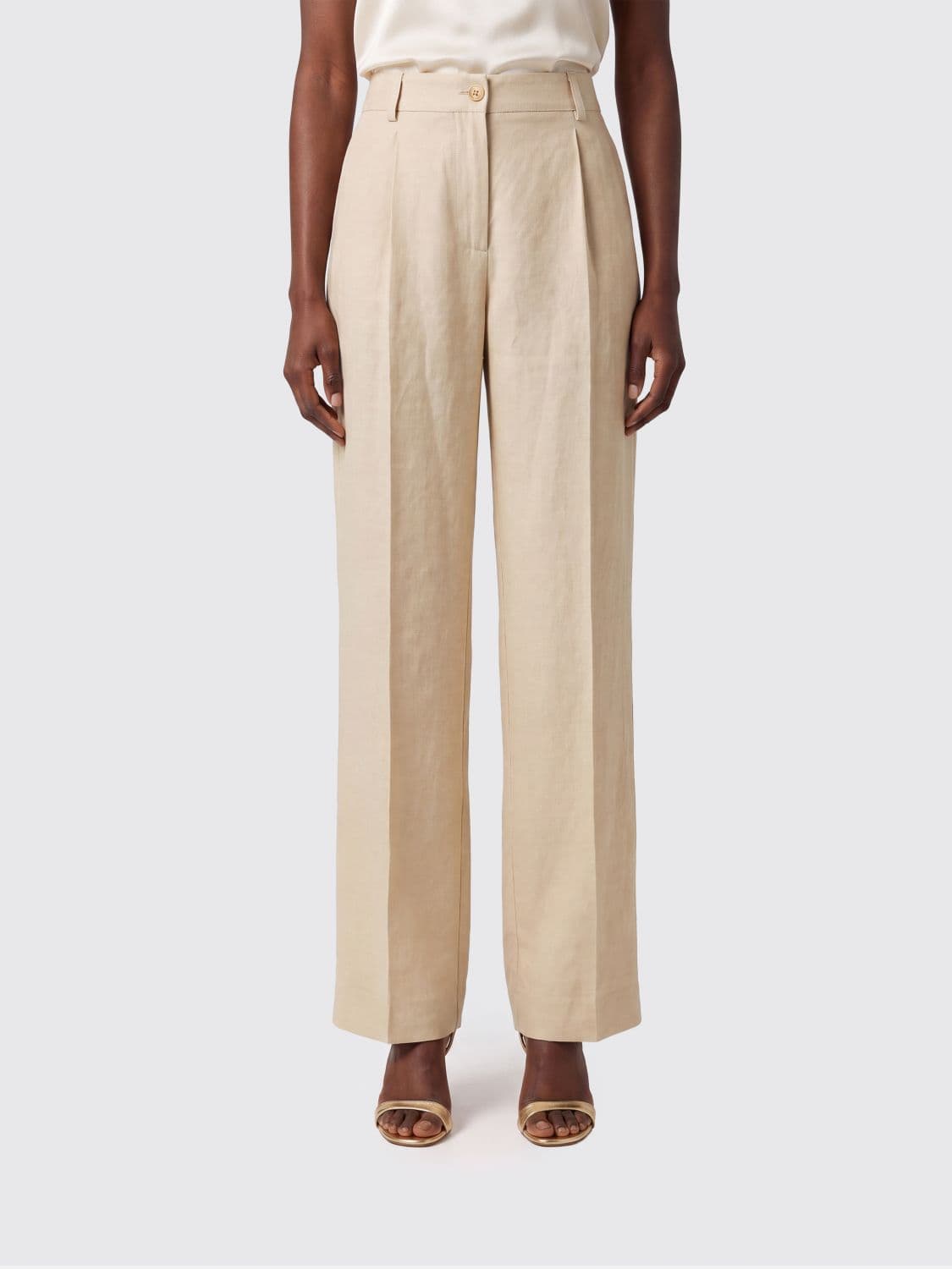 Parosh P. A.R. O.S. H. High-Waisted Tailored Wide-Leg Linen-Blend Trousers