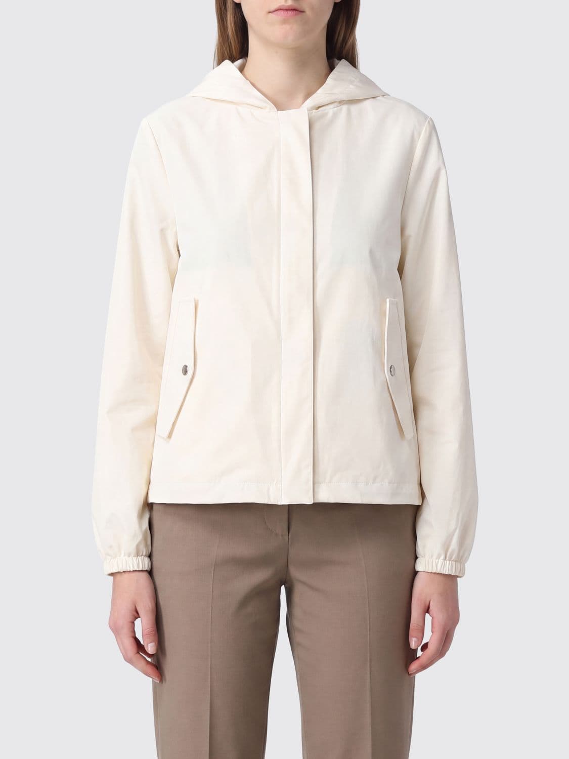 Herno Short Hooded Windbreaker Jacket in Wool Blend with Dropped Shoulders