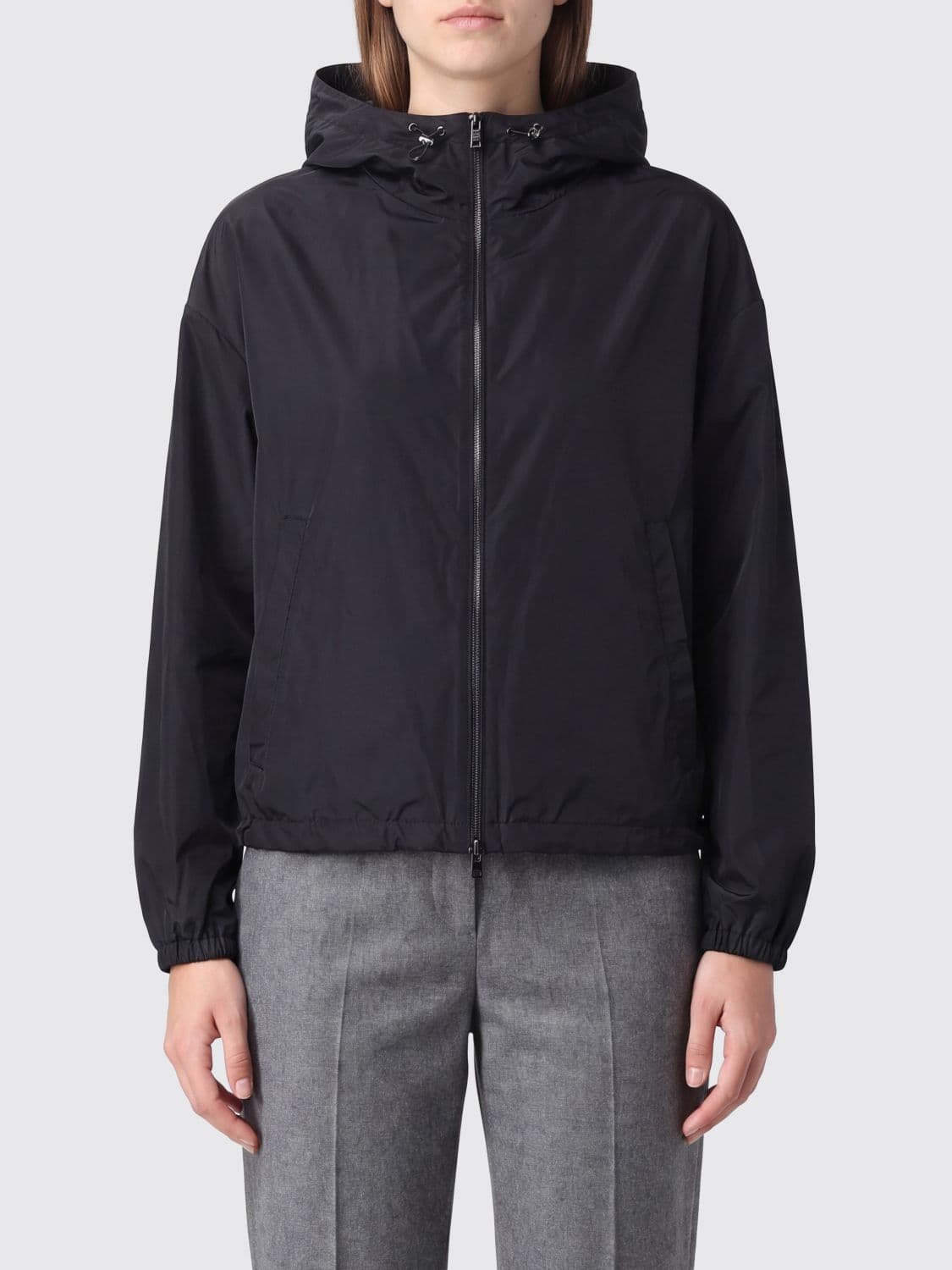 Herno Short Water-Repellent Taffeta Windbreaker Jacket with Hood and High Neck