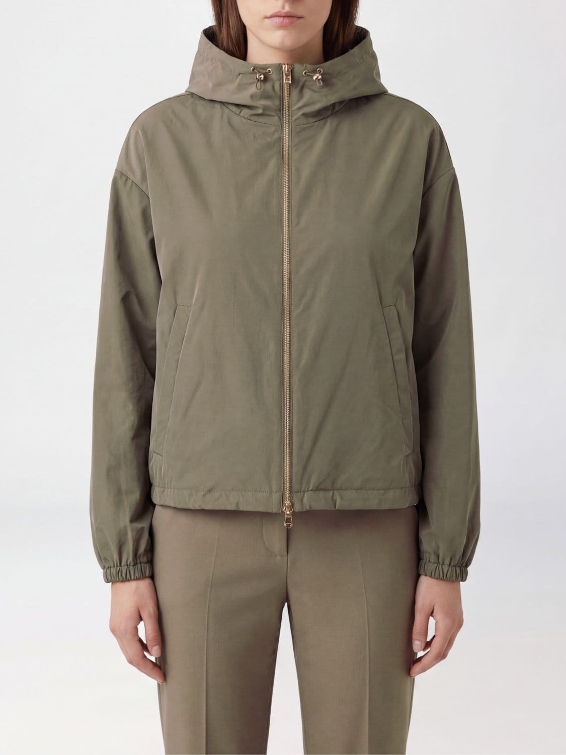 Herno Short Water-Repellent Taffeta Windbreaker Jacket with Hood and High Neck