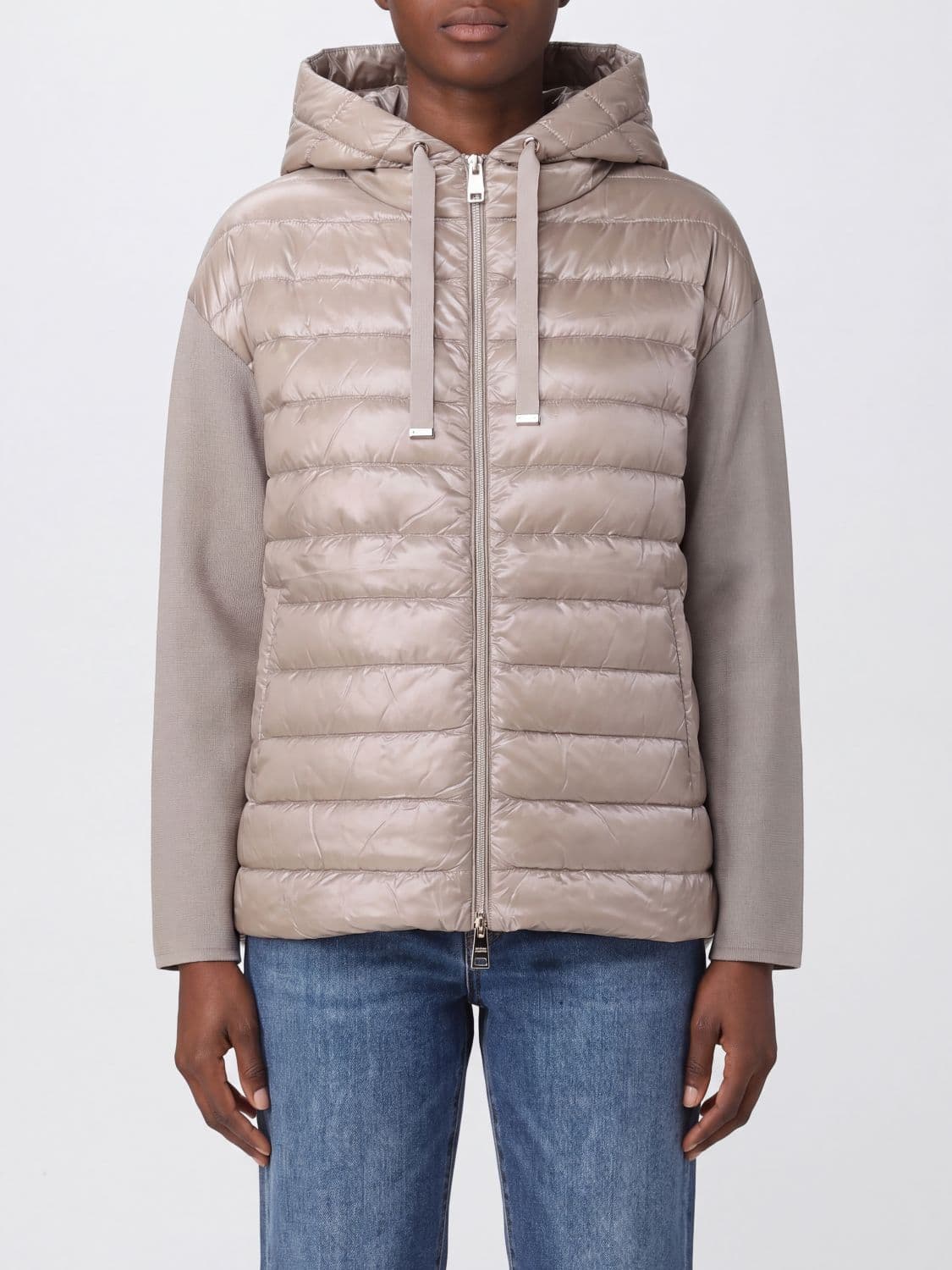 Herno Short Down Jacket in Ultra-Light Nylon with Hood and Cotton Knit Details