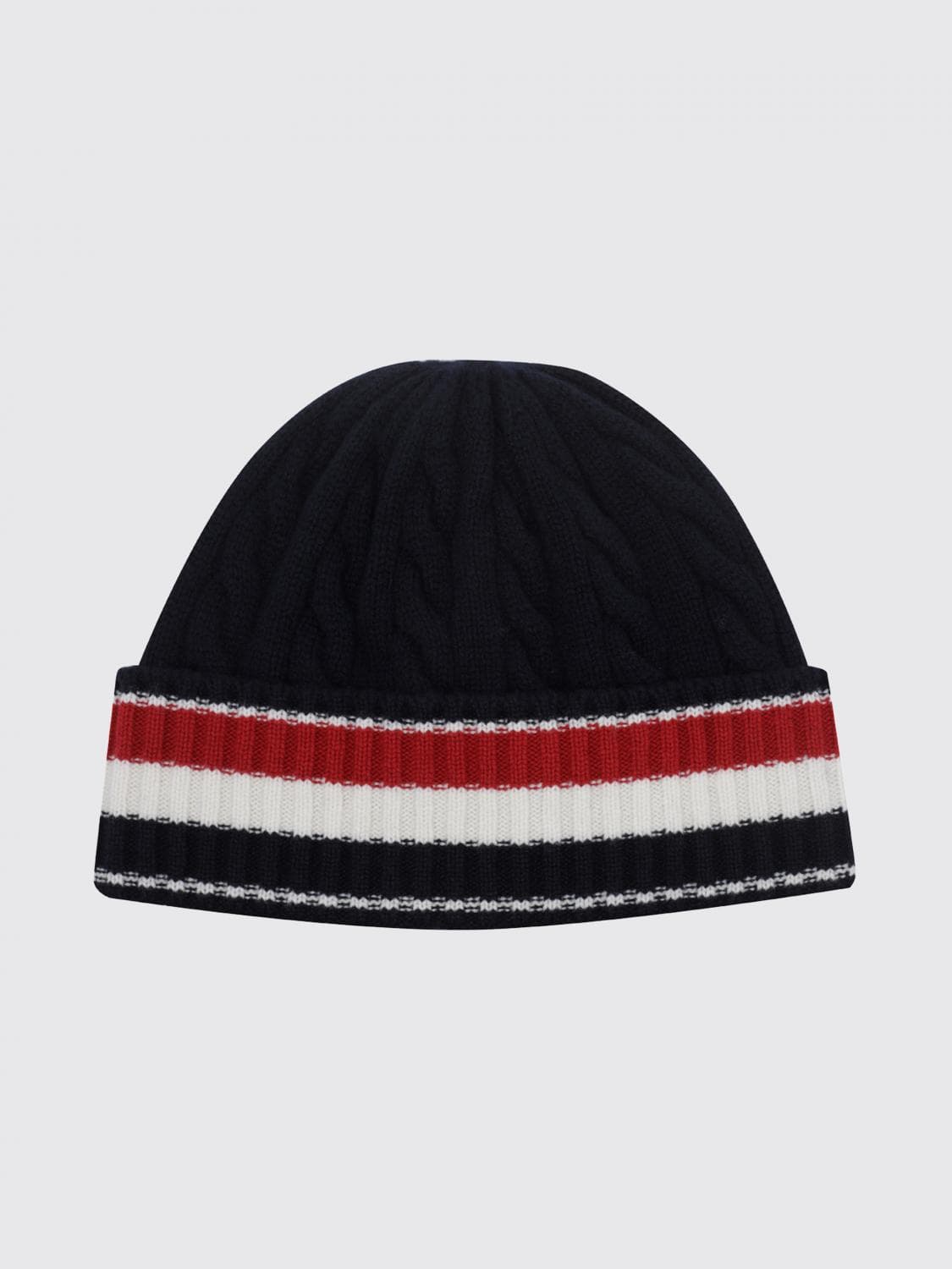 Thom Browne Striped Virgin Wool Beanie with Cuff and Logo Flag
