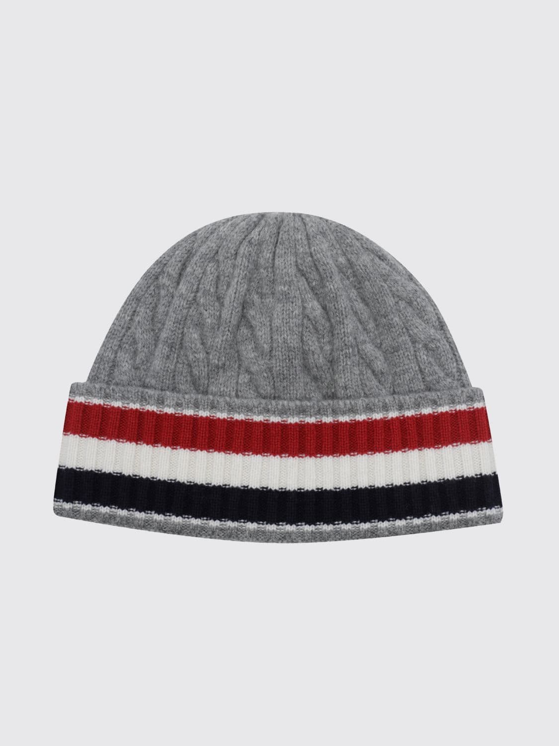 Thom Browne Striped Virgin Wool Beanie with Cuff and Logo Flag