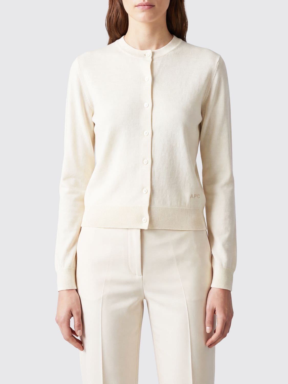 A.p.c. A. P.C. Slim Fit Cardigan in Pure Virgin Wool with Crew Neck