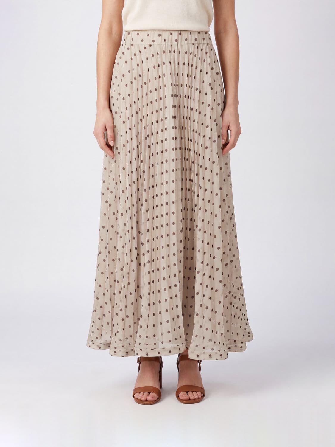 Parosh Polka-Dot Long Skirt P. A.R. O.S. H. in Pleated Silk with High Waist