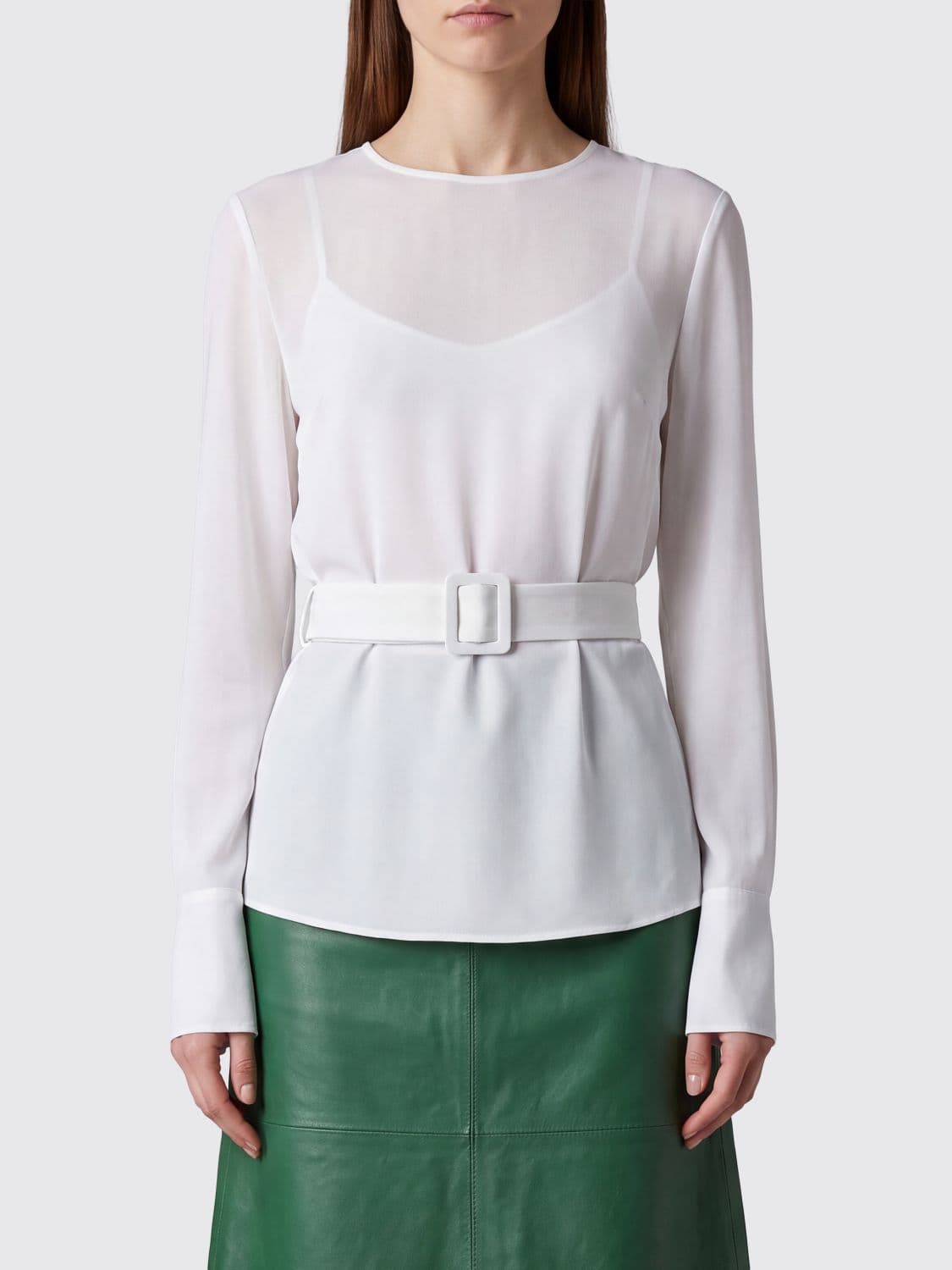 Parosh P. A.R. O.S. H. Long-Sleeved Silk Blouse with Adjustable Waist Belt