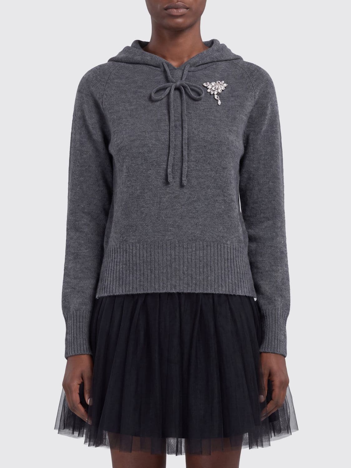 Simone Rocha Knitted Hoodie in Pure Cashmere with Rhinestones
