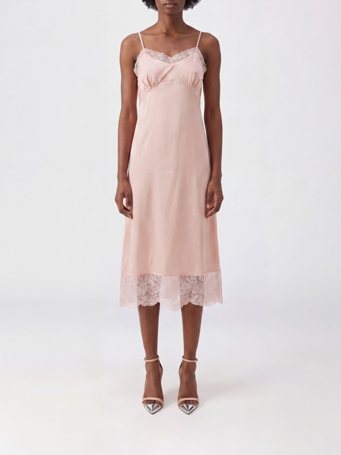 Simone Rocha Satin Midi Slip Dress with Embroidered Lace Details
