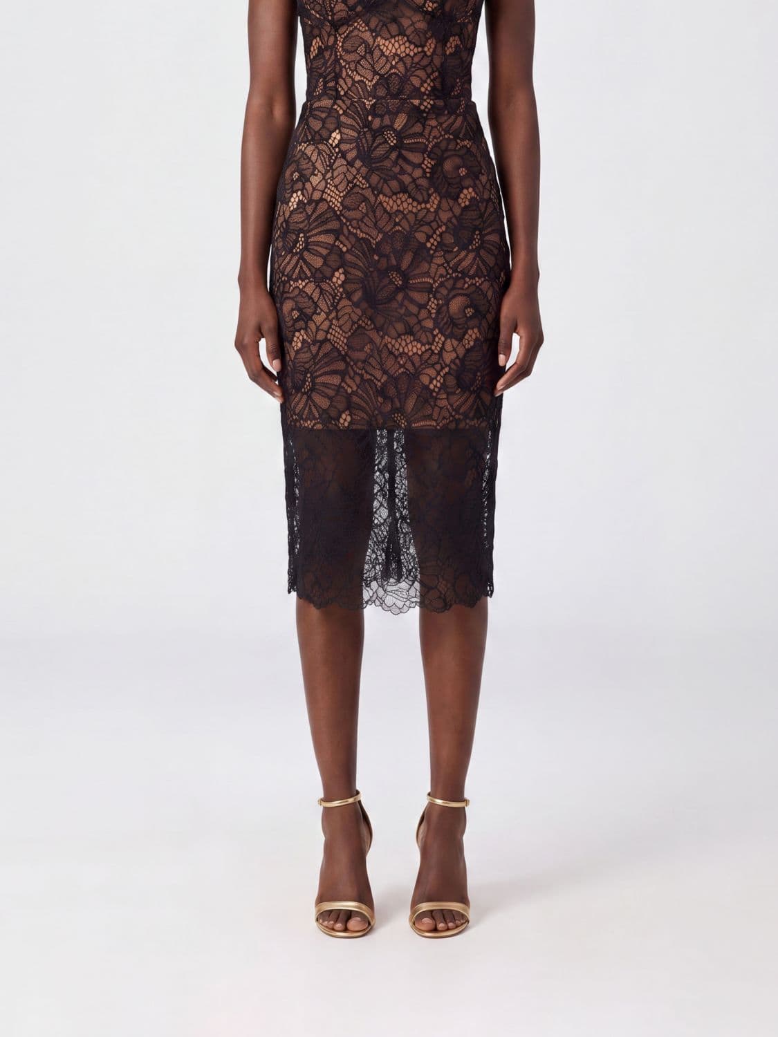 Rotate Recycled Lace Midi Pencil Skirt with High-Waisted Design