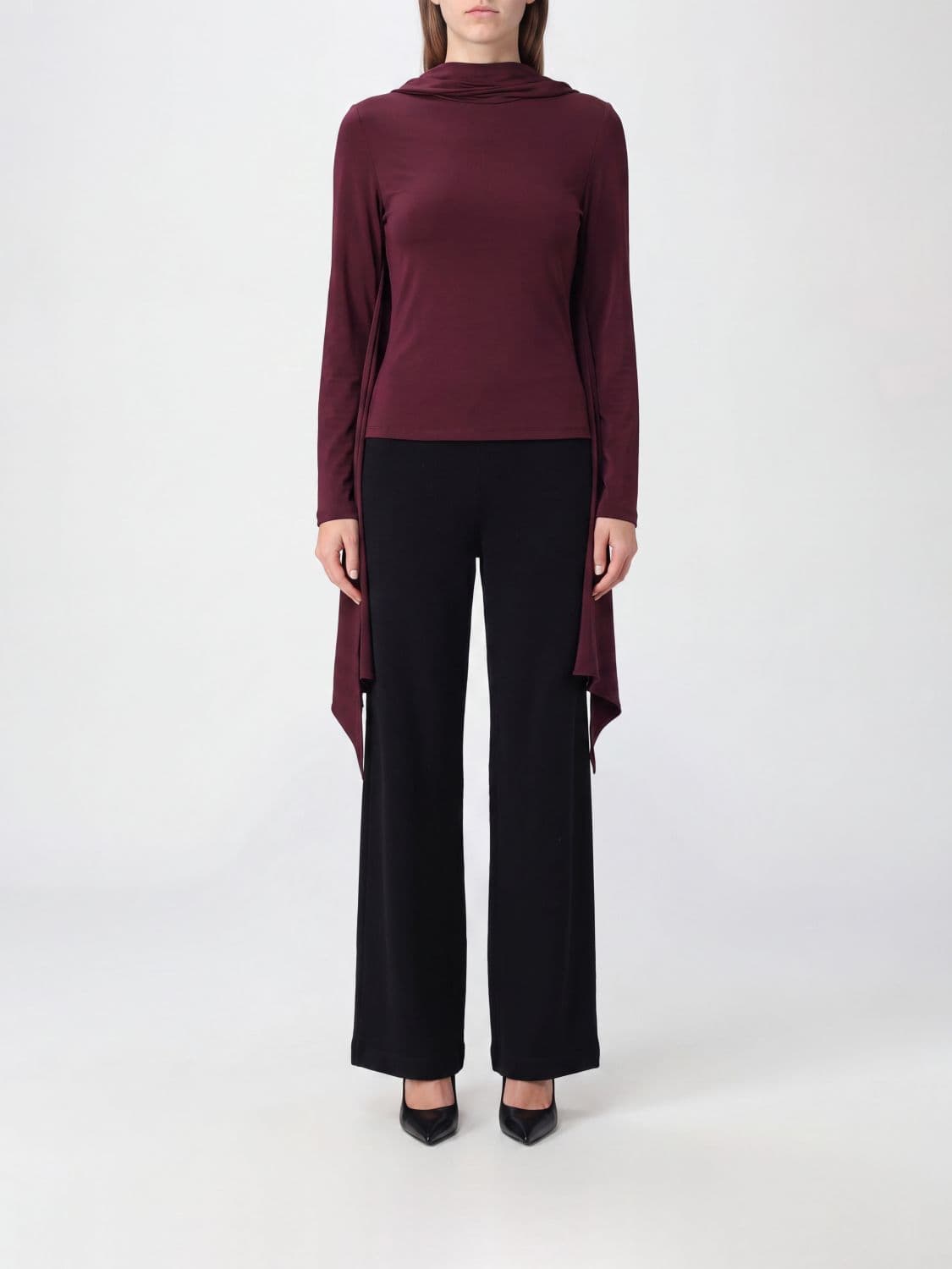 Rotate Slim Fit Viscose Blouse with Long Sleeves and Pussy-Bow Neck