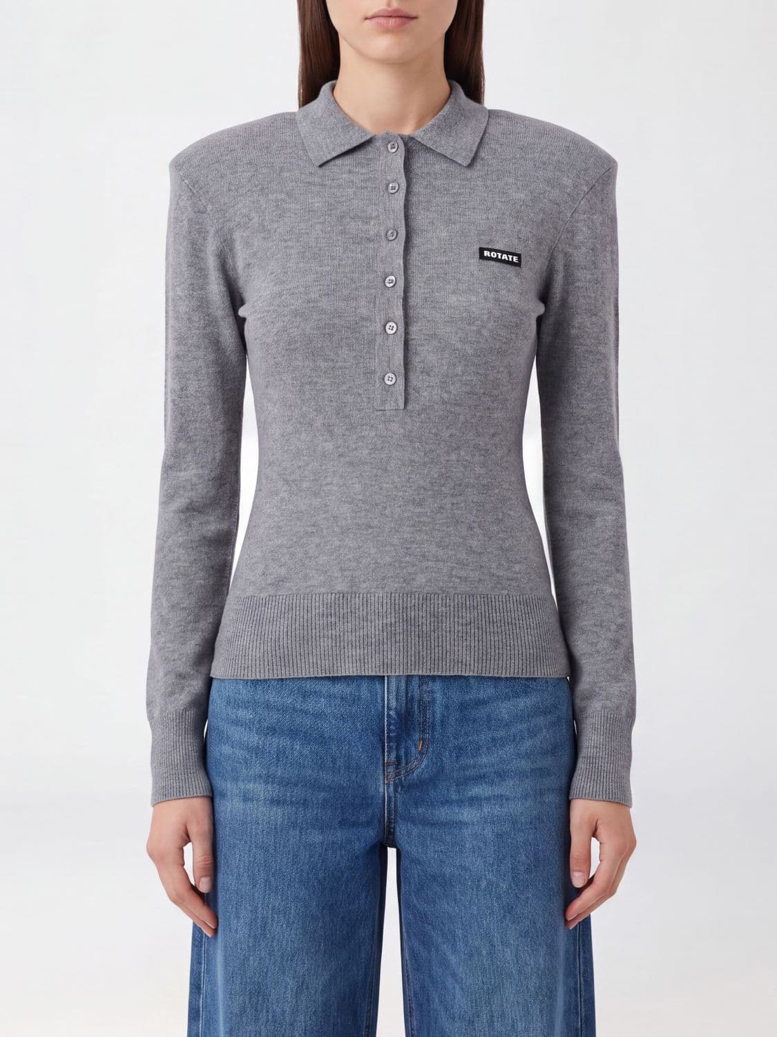 Rotate Knitted Polo in Merino Wool and Cashmere with Padded Shoulders