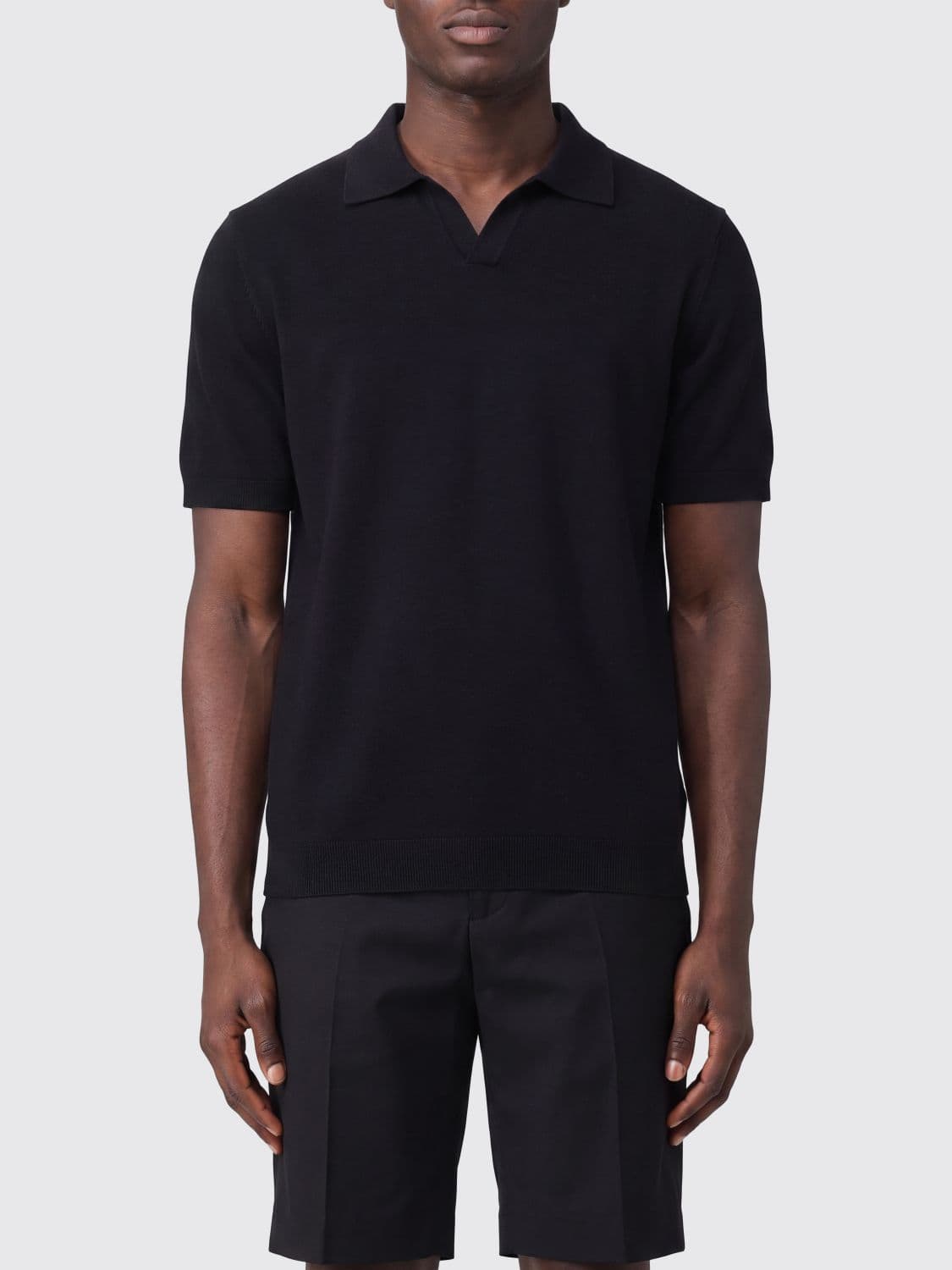 Herno Short-Sleeved Polo Shirt in Cotton with Classic Collar and V-Neck