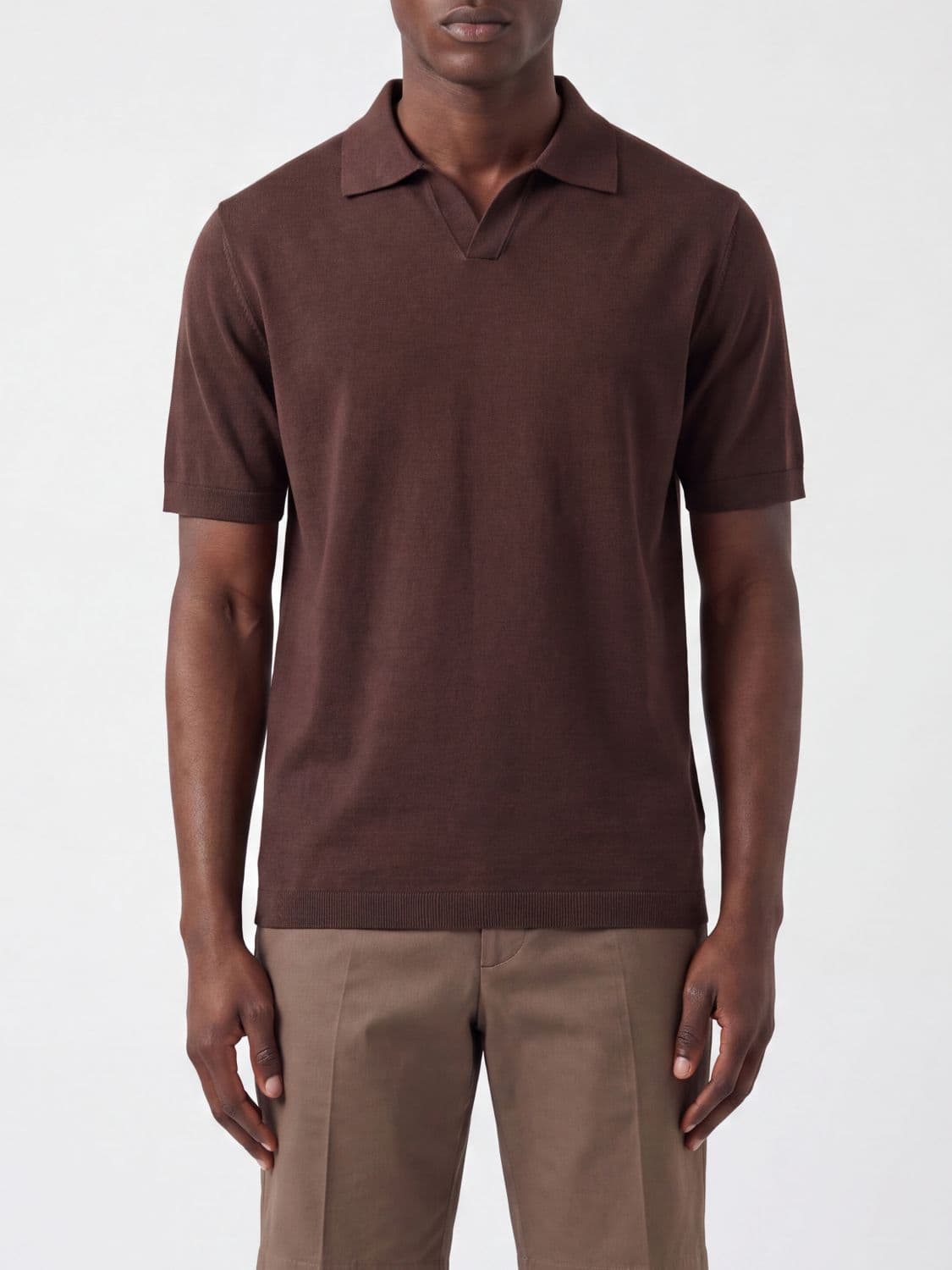 Herno Short-Sleeved Polo Shirt in Cotton with Classic Collar and V-Neck