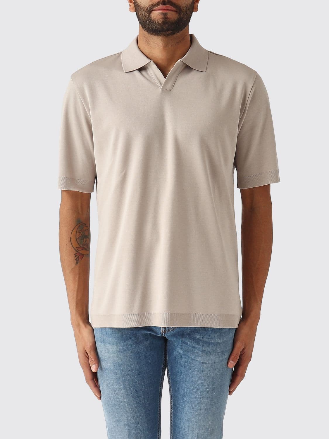 Herno Short-Sleeved Polo Shirt in Cotton with Classic Collar and V-Neck
