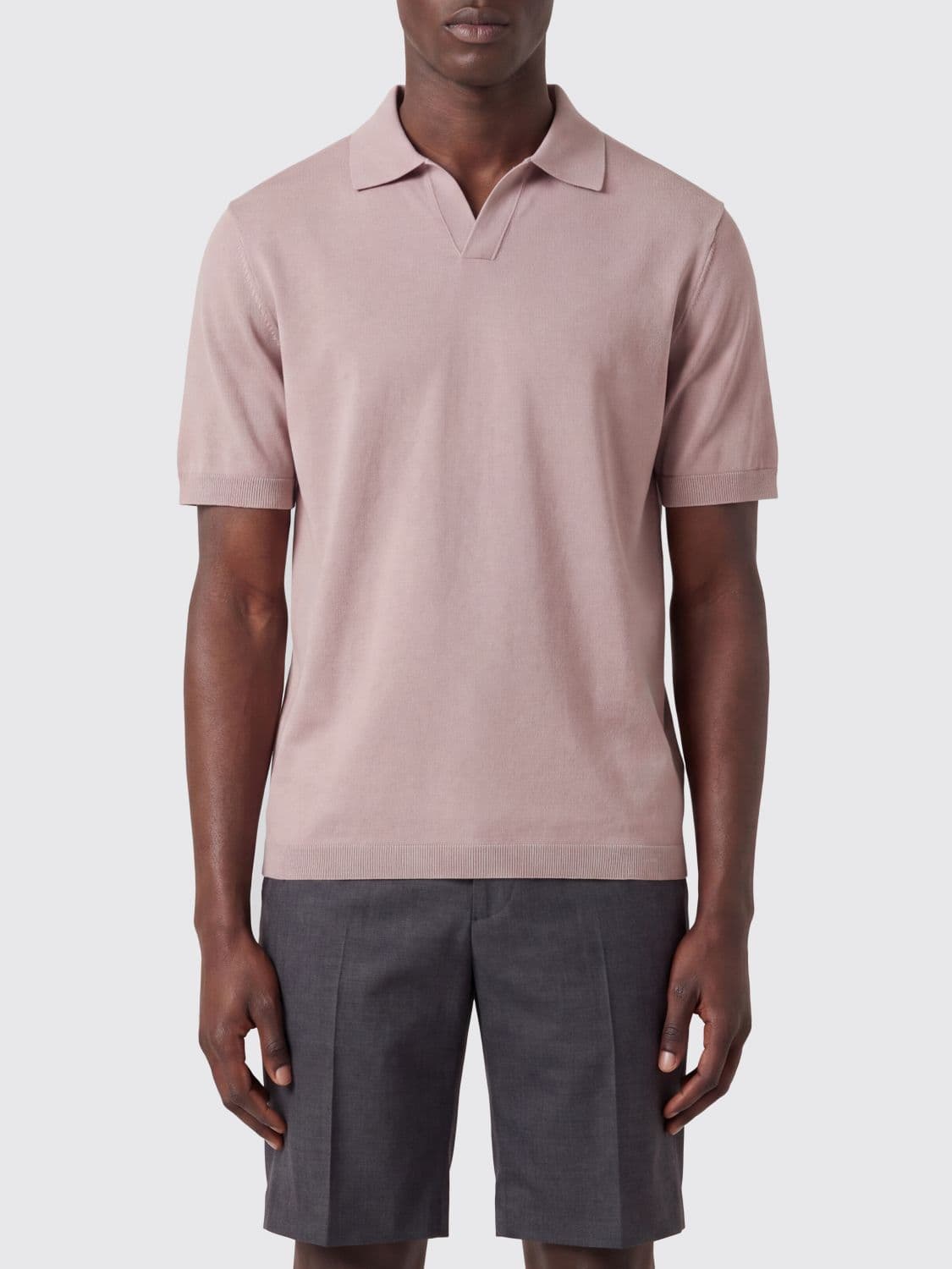 Herno Short-Sleeved Polo Shirt in Cotton with Classic Collar and V-Neck