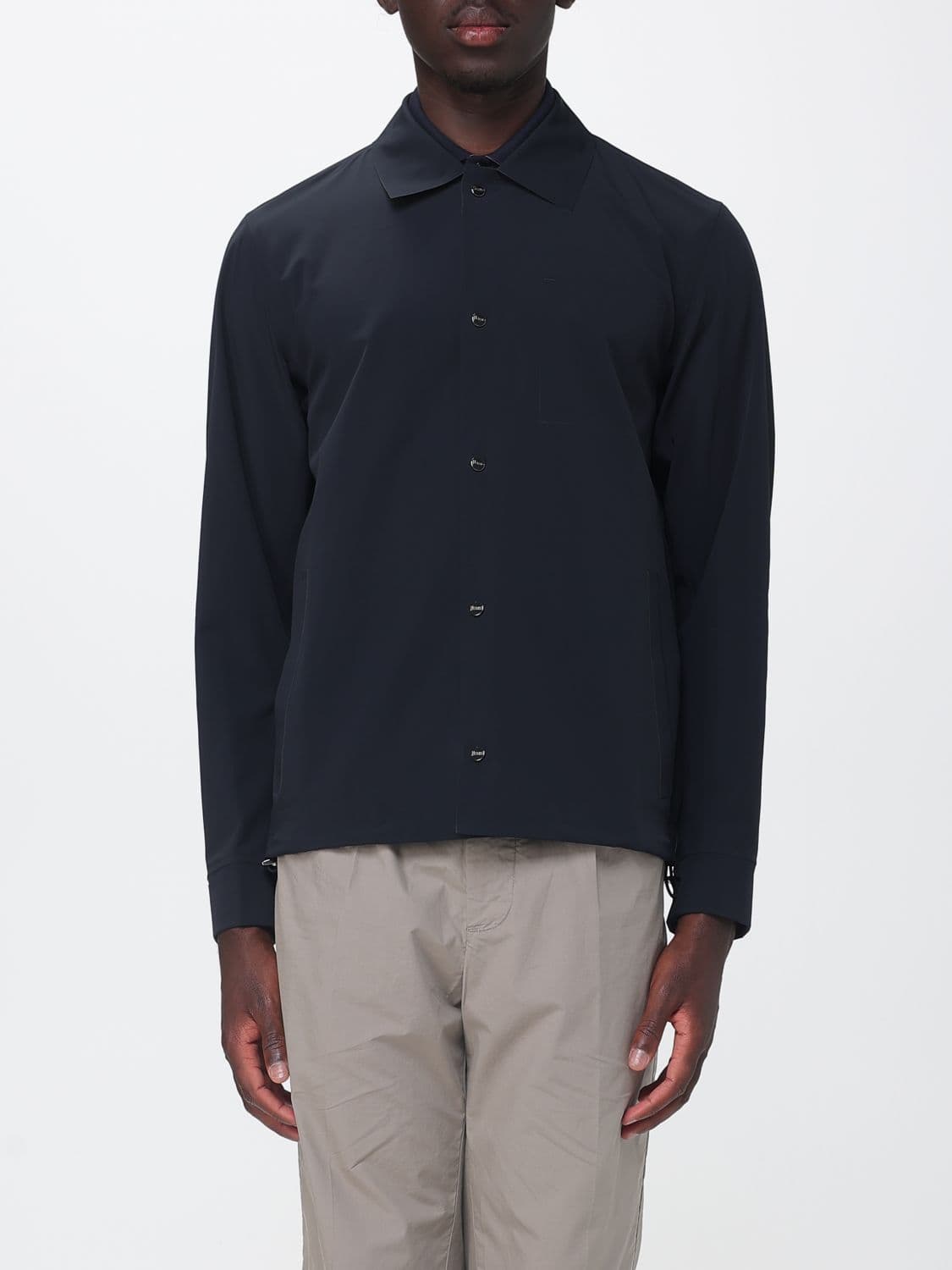 Herno Shirt Jacket in Technical Fabric with Classic Collar and Contrast Logo