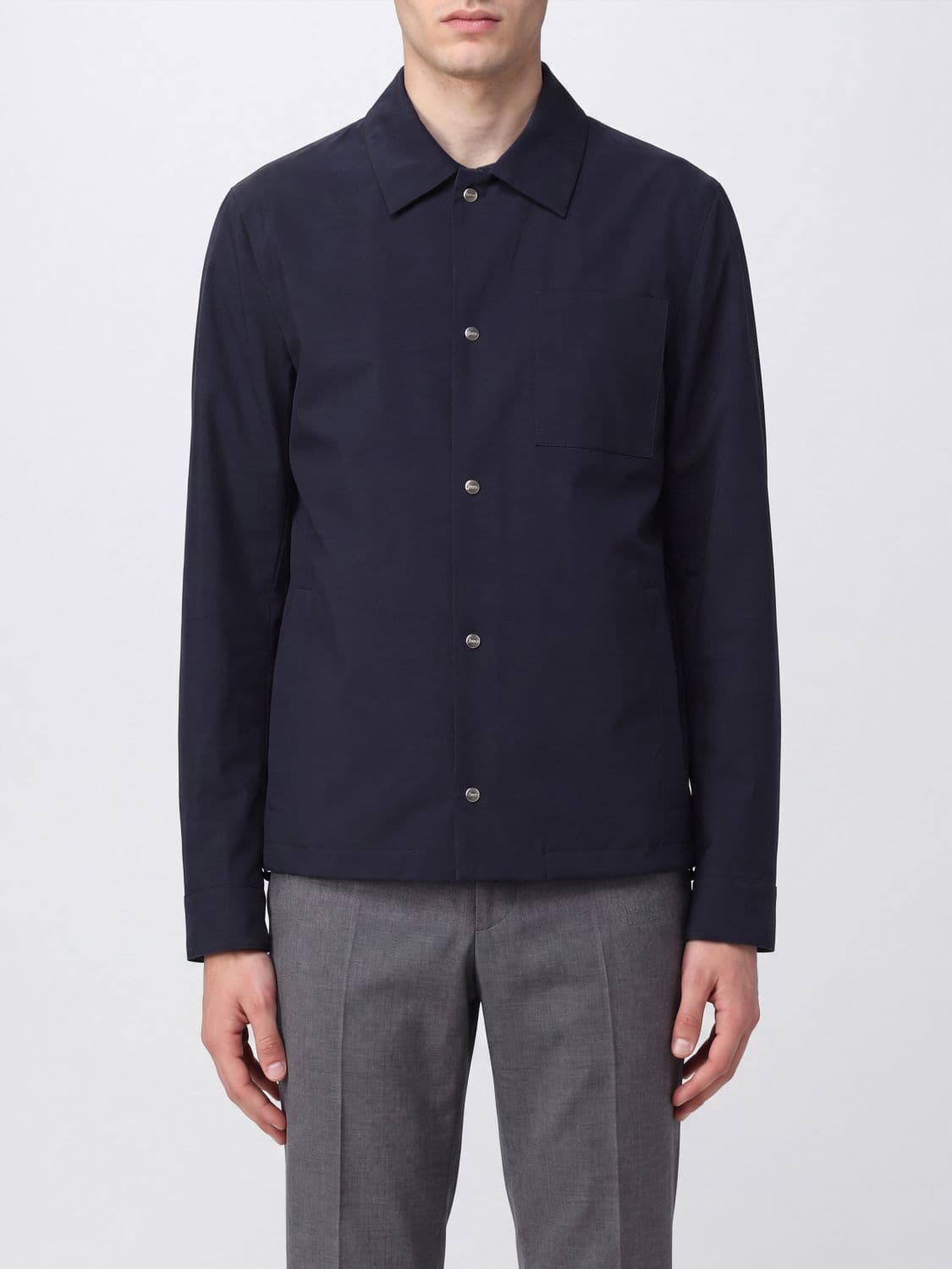 Herno Shirt Jacket in Technical Fabric with Classic Collar and Contrast Logo
